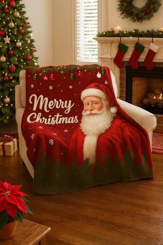 This Santa Claus Pattern Flannel Holiday Blanket Measures 40x50in and is Perfect for use on The Sofa, Bed, or for picnics. It's Warm and Lightweight, Making it an Ideal Gift and Home Decor. - Thumbnail 2