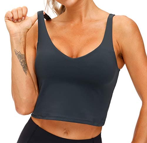 Women’s Longline Sports Bra Wirefree Padded Medium Support Yoga Bras Gym Running Workout Tank Tops (Charcoal Grey, X-Small) - Thumbnail 2