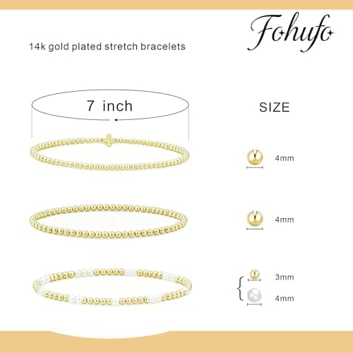 Fohufo Pearl Beaded Cross Bracelets Stack for Women, 14K Gold Plated Layered Religious Jewelry, Dainty Faith Bracelet Gift - Thumbnail 5