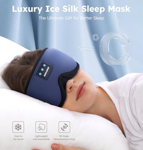 AHUIARGY Ice Silk Sleep Mask with Headphones, Sleep Headphones for Side Sleeper with 3D Cups, Bluetooth 5.4 Sleeping Eye Mask, Total Blackout Sleeping Headphones for Women Men(Navy) - Thumbnail 2