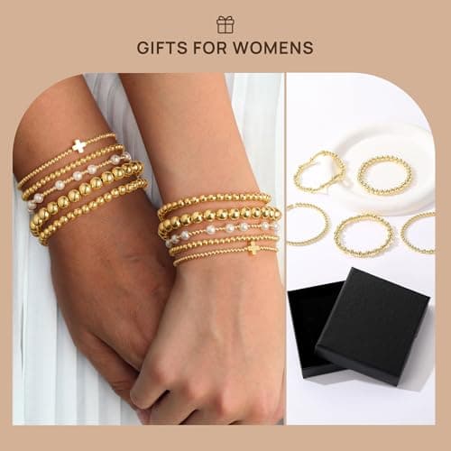 Yoosteel Gold Beaded Bracelets Set for Women - 14k Gold Plated Dainty Tiny Round Beaded Cross Pearl Bracelet Stack for Women Teenage Girl Gifts Stackable Jewelry Gifts 5 PCS - Thumbnail 6