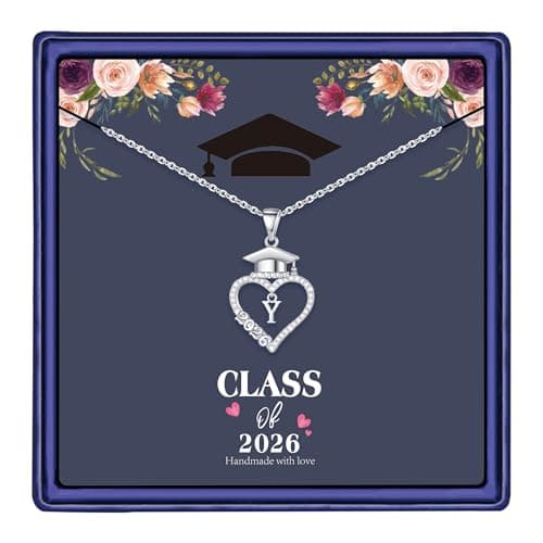 M MOOHAM 2026 Graduation Gift for Her, 14K White Gold Plated Graduation Cap Necklaces Initial Y Graduation Necklaces Class of 2026 High School College Graduation Gifts - Image 1