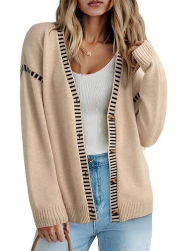 Dokotoo Fall Cardigans for Women 2025 Fashion Open Front Ladies Long Sleeve Autumn Fashion Soft Knit Winter Cardigan Sweater Outerwear Coats Beige Large - Image 1