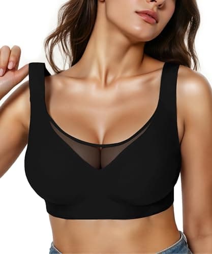 Brabalas Wireless Bras for Women (34C-42DD), Extremely Comfortable Seamless Bra Mesh Bralettes Adjustable Straps Everyday Bra 38D Black - Image 1