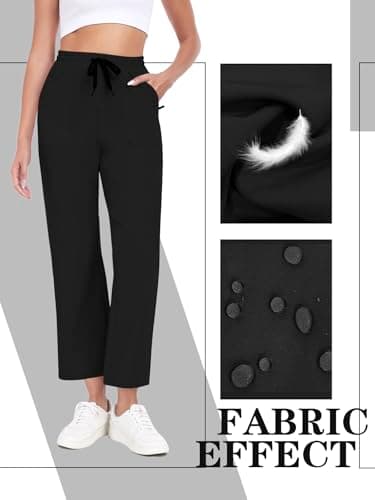 AGVNG Wide Leg Pants Woman Casual Pants Lightweight Elastic Waist Drawstring High Waisted Travel Work Lounge Comfy Trousers Pants with Zipper Pockets Black S - Thumbnail 5