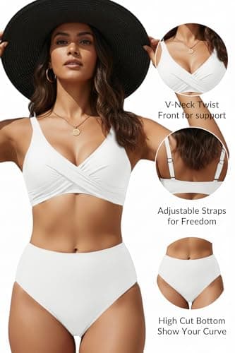 Aqua Eve Women's High Waisted Bikini Set Two Piece Tummy Control Swimsuits High Cut Bathing Suits 2025 White S - Thumbnail 5