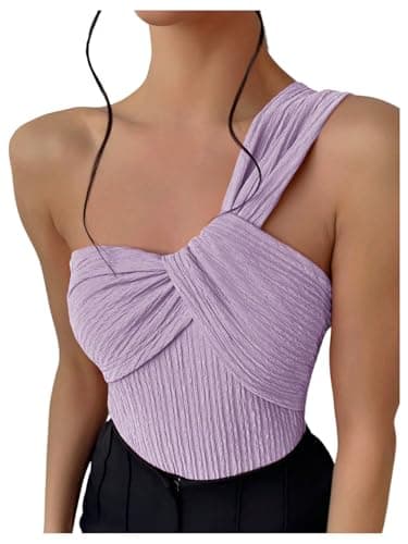 GORGLITTER Women's Twist Front One Shoulder Bodysuit Sleeveless Backless Asymmetrical Neck Tank Top Jumpsuits Mauve Purple Medium - Image 1