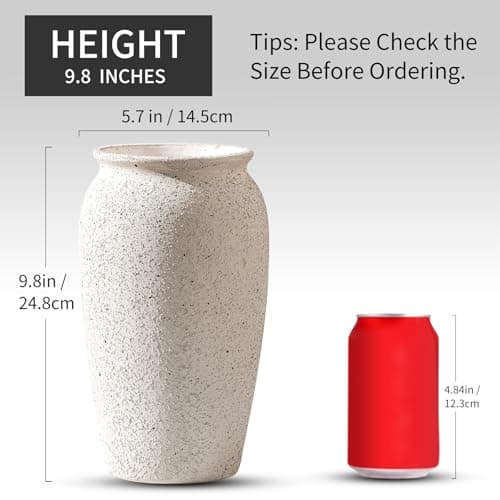 Rustic Farmhouse Flower Large Ceramic Vase, Vintage Pampas Grass Vase, White Modern Decorative Ceramic Flower Vase for Home Decor, Table, Living Room Decoration, Shelf Decor, Mantel, 9.8 Inch - Thumbnail 4