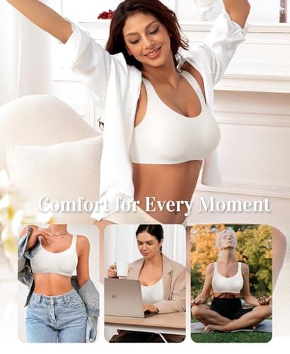 Wireless Jelly Seamless Bras for Women No Underwire Tshirt Full Coverage Padded Supportive Bra Comfortable Everyday Bralettes(01#White(Full Coverage),Large) - Thumbnail 3