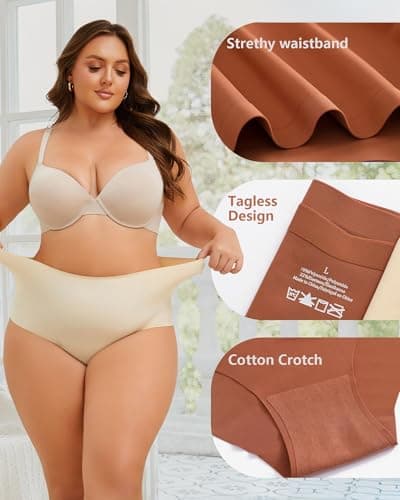 UNDER THE SEA Seamless Underwear for Women High Waisted V-shaped Back Briefs Soft No Show Womens Panties 4 Pack M - Thumbnail 5