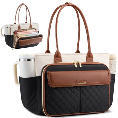 LOVEVOOK Teacher Tote Bag for Women Work, 15.6 Inch Laptop Bag with Large Cup Holder, Quilted Nurse Bag Briefcase with Accordion File Pocket, Computer Handbag for Bussiness Travel, Office, College - Image 1