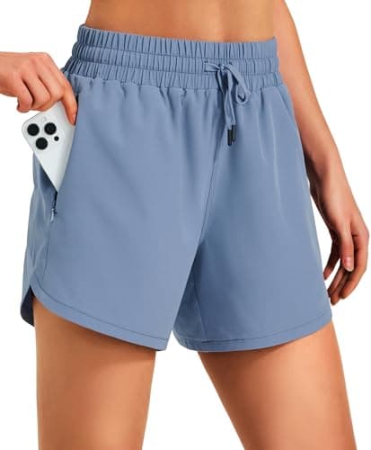 Hugut Women's 5" Athletic Running Shorts Quick Dry Lightweight Comfy Shorts for Walking Gym Workout with Zipper Pockets Stone Blue - Image 1