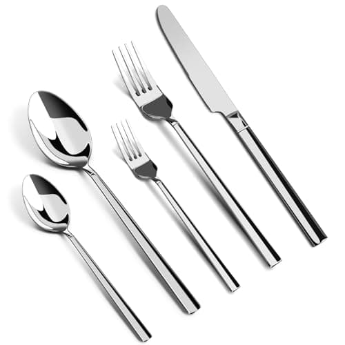 WANGYUANJI 5-Piece Stainless Steel Flatware Set for 1 — Knife, 2Forks & 2Spoons, Dishwasher Safe, Mirror-Finish Silverware for Kitchen & Home - Image 1