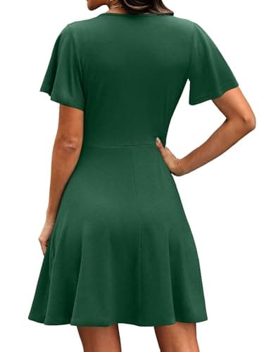 RUMIA Spring Dresses for Women 2026 A-Line Ruffle Sleeve Casual Summer Sundress Teacher Dress DarkGreen S - Thumbnail 5