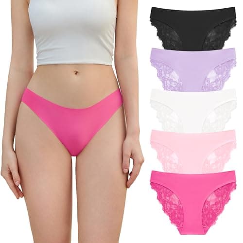 DEANGELMON Sexy Lace Underwear For Women Seamless No Show Hipster Panties Cheeky Bikini Panty Pack(5P1,XL) - Image 1