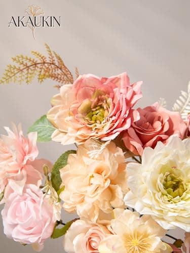AKAUKIN Light Pink Artificial Flowers Combo, Fake Silk Dahlia Roses Bulk with Stems Box Mix for Wedding Bridal Bouquets, Baby Shower, Party, Table Centerpieces, Home Decor & DIY Floral Arrangements - Thumbnail 3
