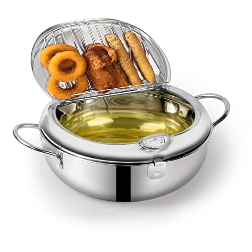 Deep Fryer Pot, 304 Stainless Steel Frying Pot with Temperature Control, Lid and Oil Drip Drainer Rack for Kitchen French Fries, Chicken Large Size 9.4 Inch/3.4 L Father's Day Gift - Image 1