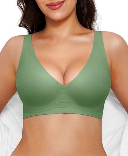 Wireless Push Up Bra Womens Bras Full Support Comfy Seamless Bralettes No Underwire Tshirt Comfortable Deep V Bra Green - Image 1