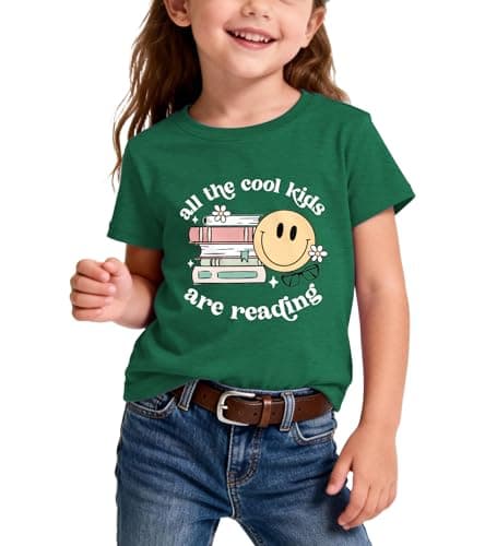 Reading Book Shirt Kid-All The Cool Kids are Reading Short Sleeve Toddler Read Tee Tops for Boy Book Lovers Shirt Girl B-Green - Thumbnail 4