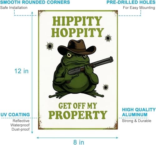 Carastora Funny Frog Metal Sign, Rustic Vintage Room Decor for Bedroom Door, Humorous “Stay Away” Warning Plaque, Garden and Garage Wall Art, 8x12 Inches - Thumbnail 6