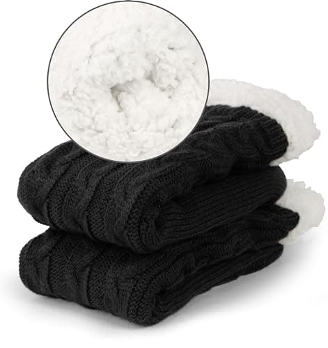 BenSorts Mens Warm Slipper Socks with Grips Cozy Fuzzy Lined Winter Non Slip Indoor House Christmas Gifts Stocking Stuffers Black - Thumbnail 3