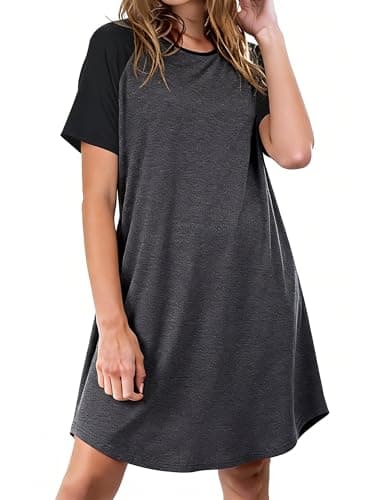PATPAT Nightgowns for Women Viscose from Bamboo Sleep Shirts Short Sleeve Nightshirt Casual Sleeping Soft Pajama Dress Dark Gray, L - Image 1
