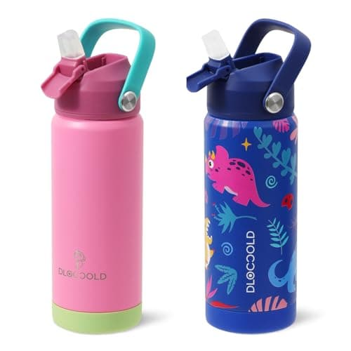 DLOCCOLD 18oz Insulated Water Bottle with Leak Proof Straw Lid, Stainless Steel Water Bottle with Handle & Silicone Boot, Reusable Tumbler for School, Travel (2 PACK) - Image 1