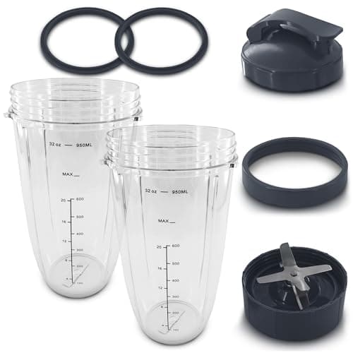 Bullet Blender Cups 32 oz - Blender Cup Replacement 7 Pieces Set Compatible with Nutri Bullet 900W and 1000W High-Speed Systems - Stainless Steel Extractor Blade for Mixing, Smoothies, and Juicing - Image 1