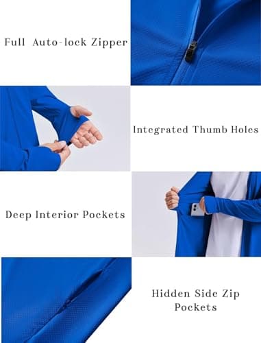 PINSPARK Men's UPF50+ Full Zip Outdoor Hoodies Lightweight Sun Protection Long Sleeve Jacket for Fishing Hiking with Pockets Sky Blue - Thumbnail 3