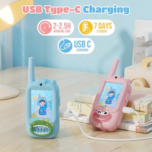 Video Walkie Talkies for Kids – Kids Walkie Talkies 2 Pack with Cute Silicone Cover, Voice Changer, 1000FT Range, Fun Indoor Outdoor Toys – Birthday for Boys and Girls Ages 3-10 - Thumbnail 3