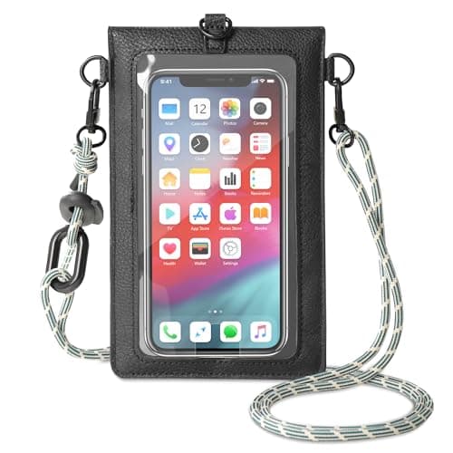 SHOMICO Small Crossbody Bags for Women, Faux Leather Cell Phone Purse Crossbody, Cross Body Purse with Touchable Clear Phone Window & Charging Port, Purses with Blue Adjustable Crossbody Strap - Image 1