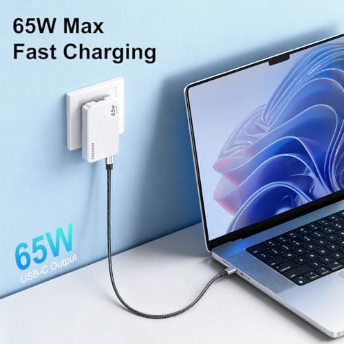 65W USB C Charger Flat, Slim GaN Compact Fast PPS Wall Charger for Nintendo Switch 2,Steam Deck, ROG Ally,iPhone 17/16/15/14, MacBook Air, iPad Pro (White(2xUSBC)) - Thumbnail 2