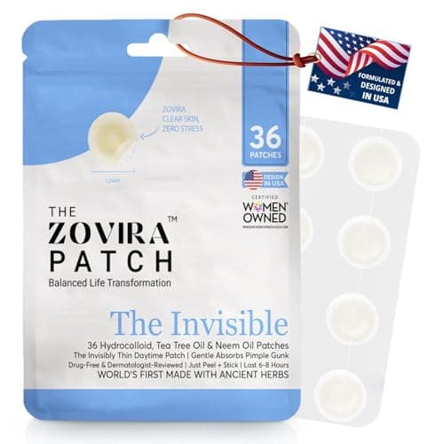 Zovira Invisible Pimple Patches (36 Count) – Ultra Thin Hydrocolloid Acne Patch for Daytime, Tapered Edges, Helps Reduce Redness in 15 Min, For Sensitive Skin