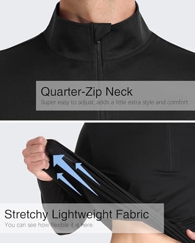 Mens UPF 50+ Long Sleeve Sun Protection Shirts Quarter Zip Pullover Wicking Moisture Quick Dry Lightweight Golf Workout Gym Running Fishing Casual Athletic Tops Black M - Thumbnail 5