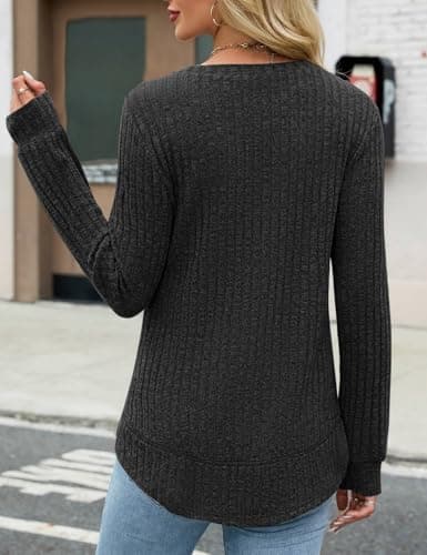 JUSTFASHIONNOW Womens Sweaters Trendy Lightweight Casual Long Sleeve Shirts 2025 Crewneck Fall Tunic Tops Loose Fit Dressy (Black, Small) - Thumbnail 6