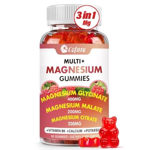 Cofure Triple Magnesium Complex 900 mg, Magnesium Glycinate, Citrate, Malate with Potassium, Calcium, Vitamin B6 for Calm & Sleep - Vegan, Non-GMO, Gluten Free - 60 Raspberry Gummies for Adults - Image 1