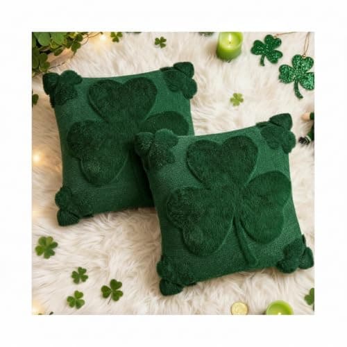 REBANDEN St Patricks Day Throw Pillow Covers Decorations 18x18 in 2-Piece Set,Green Pillow Covers Linen Spring Pillow Case Home Sofa St Patricks Day Decor. - Image 1