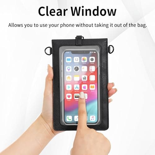 SHOMICO Small Crossbody Bags for Women, Faux Leather Cell Phone Purse Crossbody, Cross Body Purse with Touchable Clear Phone Window & Charging Port, Purses with Orange Adjustable Crossbody Strap - Thumbnail 3