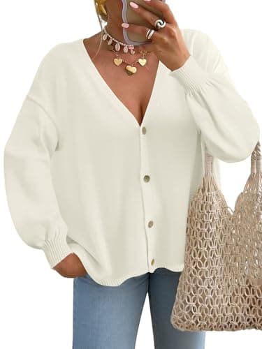 FireSwan Cardigan Sweater for Women Long Lantern Sleeve Oversized Knit Outfits Lightweight Trendy Spring Tops 2026 White XL - Image 1