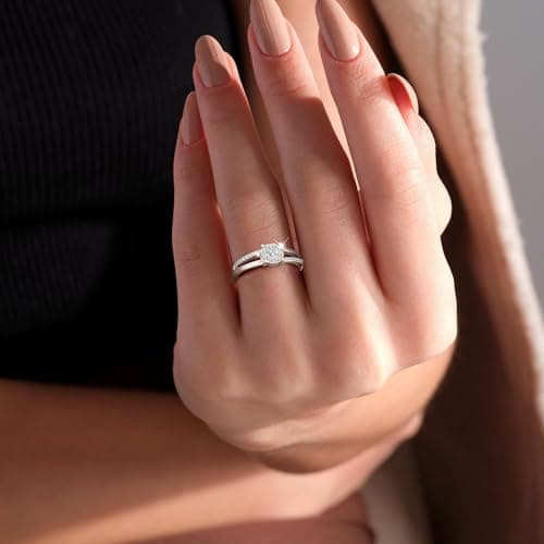 Fimewon Wedding Rings for Women Silver Moissanite Rings Birthday Gifts for Women Size 6 - Thumbnail 4