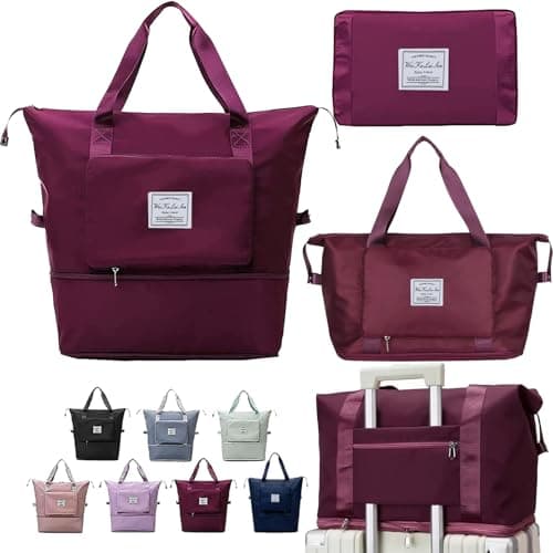 AYWVRBST Extra Large Capacity Foldable Travel Bag,Gift,Dry and Wet Separation Multifunctional Sports Shoulder Bag (Purplish Red, Extra Large) - Image 1