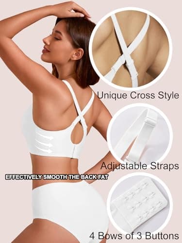 COCOMARTS Jelly Bras for Women No Underwire Push Up V Mesh Seamless Comfort Tshirt Bra Supportive Lift Bralette Everyday Bra White 3X-Large - Thumbnail 5