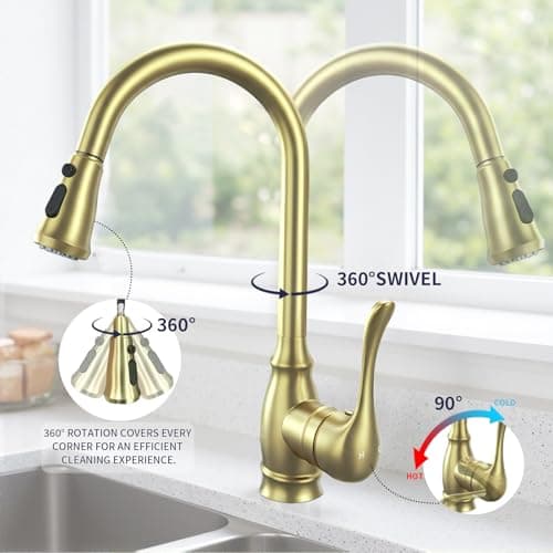 Kitchen Sink Faucet with Pull Down Sprayer, High Arc Single Handle Kitchen Faucet 2-Function 360° Swivel Stainless Steel Sink Faucet - Thumbnail 5