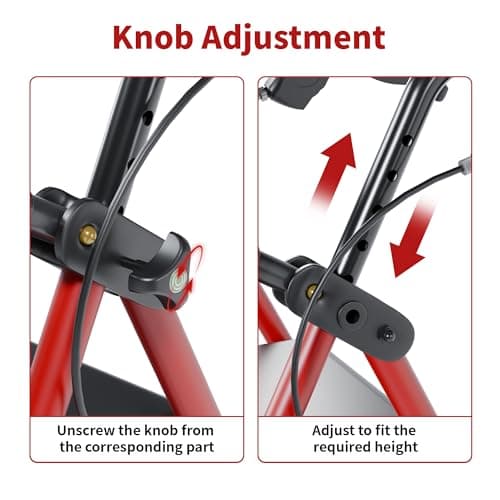 UNLICON Rollator Walkers with Seat, Rollator Walker with Durable, 8'' Big Wheels, 350 lb. Weight Capacity, Adjustable Handles and Seat Height ，Lightweight Rolling Walker for Seniors-Red - Thumbnail 6