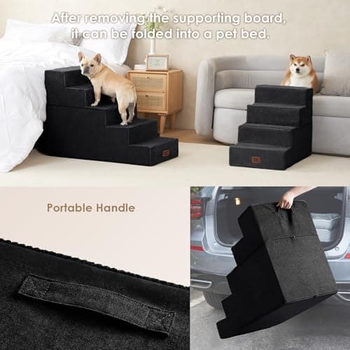 EHEYCIGA Dog Stairs for High Bed 25" H, 5-Step Extra Wide Dog Steps for Bed, Pet Steps for Small Dogs and Cats, Non-Slip Balanced Pet Ramp Indoor, Black - Thumbnail 6