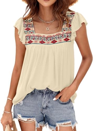 DOROSE Womens Going Out Casual Tops Spring Summer Cute 2025 Short Sleeve Shirt Fashion Outfit Clothes Beige XX-Large - Image 1