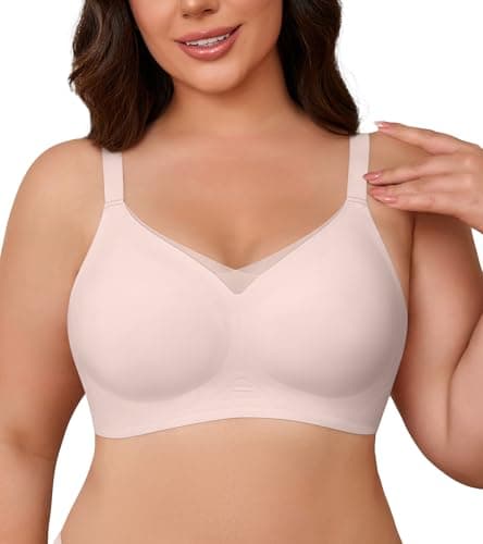 DEANGELMON Wireless Bras for Women Mesh V Comfortable Bralette Supportive Full Coverage Tshirt Everyday Bra Pink 5X-Large - Image 1