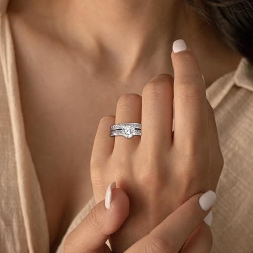 Fimewon Fake Engagement Ring Eternity Band Rings for Women Size 10 - Thumbnail 4