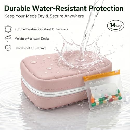 NeLiangIA Lavender Purple Waterproof Pill Organizer, Large Capacity Travel Medicine Bag with 14 Pouches, Portable Pill Organizer for Family Travel - Thumbnail 4