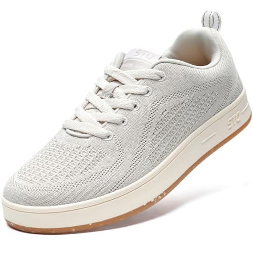 STQ Casual Shoes for Women Trendy Lace Up Sneakers Comfortable Breathable Mesh Business Shoes Beige Size 6.5 - Image 1